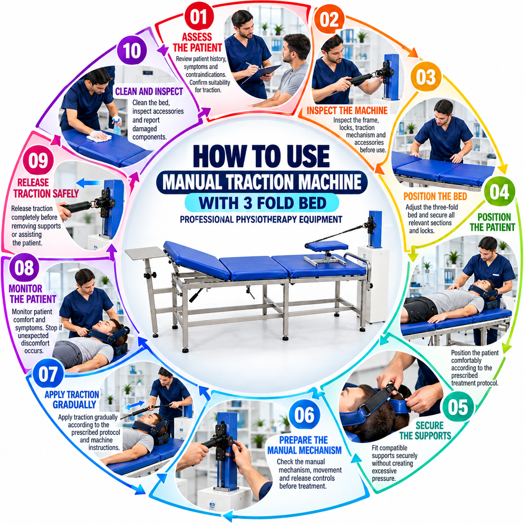How to Use a Manual Traction Machine with 3-Fold Physiotherapy Treatment Bed – Step-by-Step Guide