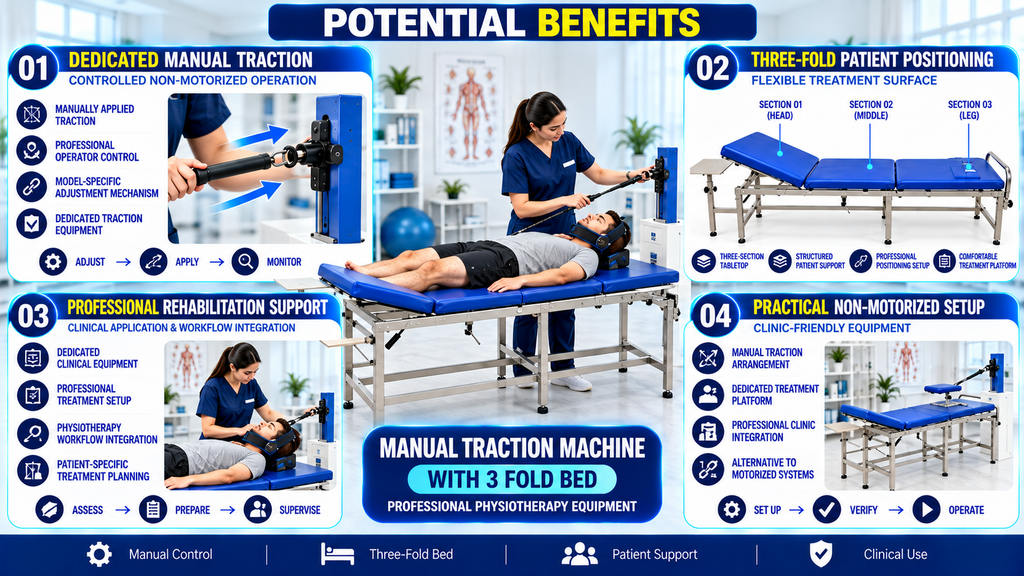 Potential Benefits of Manual Traction Machine with Three-Fold Physiotherapy Treatment Bed