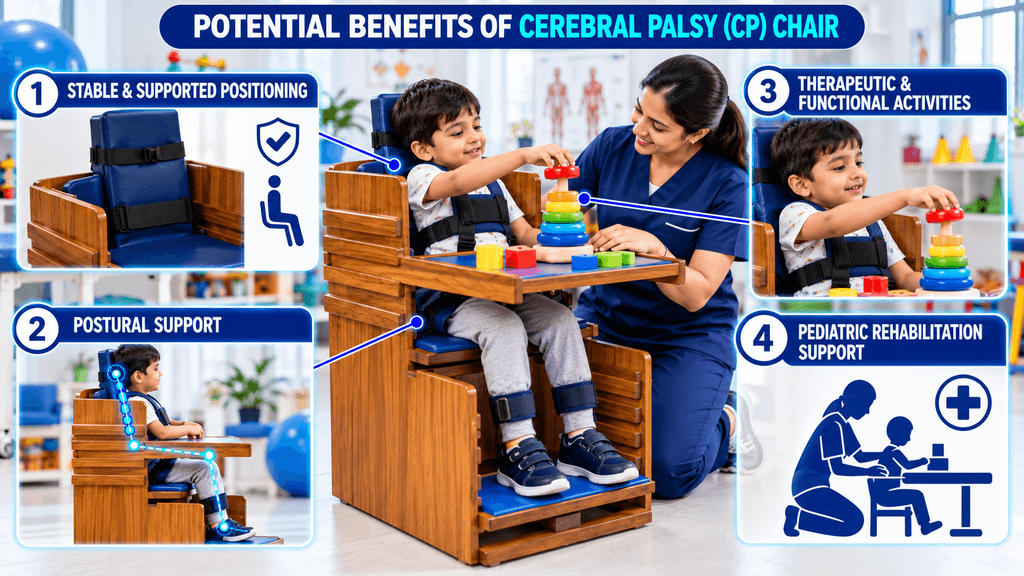 Cerebral Palsy (CP) Chair Cerebral Palsy (CP) chair providing supported positioning, postural support, therapeutic activities, and pediatric rehabilitation assistance.