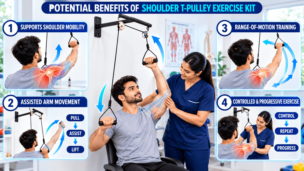 Shoulder T-Pulley Exercise Kit Shoulder T-Pulley Exercise Kit used for assisted arm movement, shoulder mobility, range-of-motion training, and progressive rehabilitation exercises.
