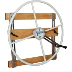 Large Shoulder Wheel Product image of a wall-mounted shoulder wheel exercise machine with a large circular wheel, wooden wall support, central adjustment hub, and hand-operated resistance mechanism for shoulder mobility exercises.
