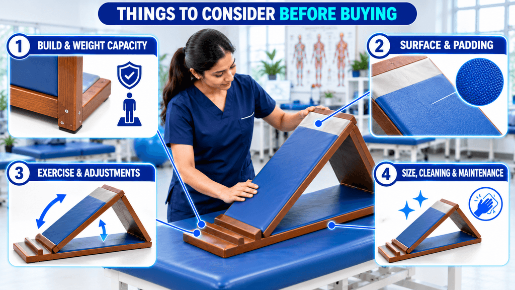 Quadriceps exercise board showing build quality, weight capacity, padded surface, exercise adjustments, size, cleaning, and maintenance considerations.