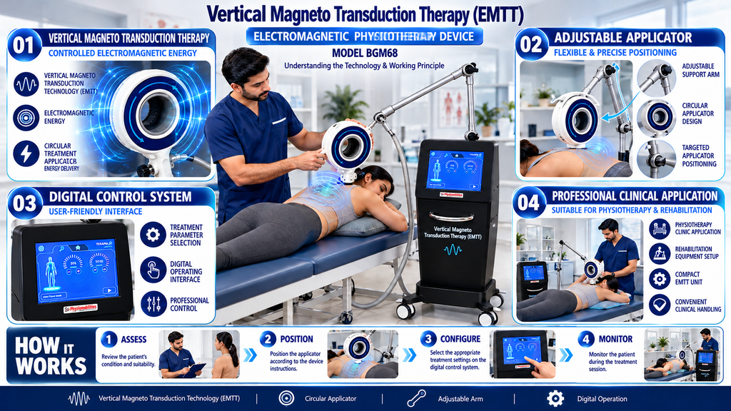 Vertical Magneto Transduction Therapy (EMTT) Machine Model BGM68 with Adjustable Applicator and Digital Control System