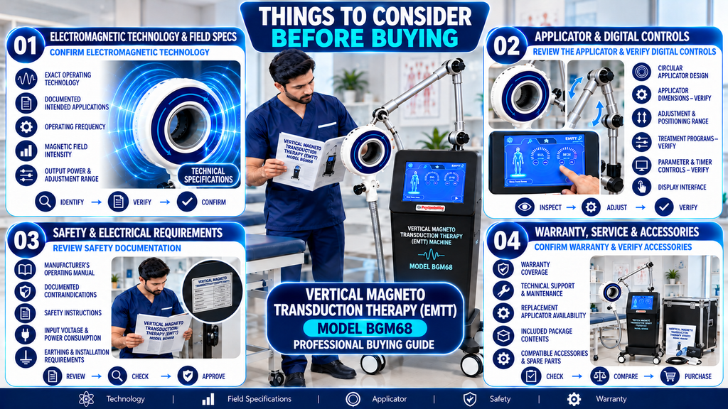 Vertical Magneto Transduction Therapy (EMTT) Machine Model BGM68 – Things to Consider Before Buying, Including Technical Specifications, Safety, Digital Controls and Warranty