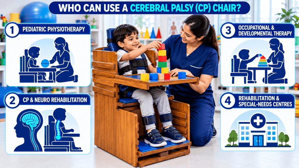 Cerebral Palsy (CP) Chair Cerebral Palsy (CP) chair for pediatric physiotherapy, CP and neurological rehabilitation, occupational and developmental therapy, and rehabilitation or special-needs centres.